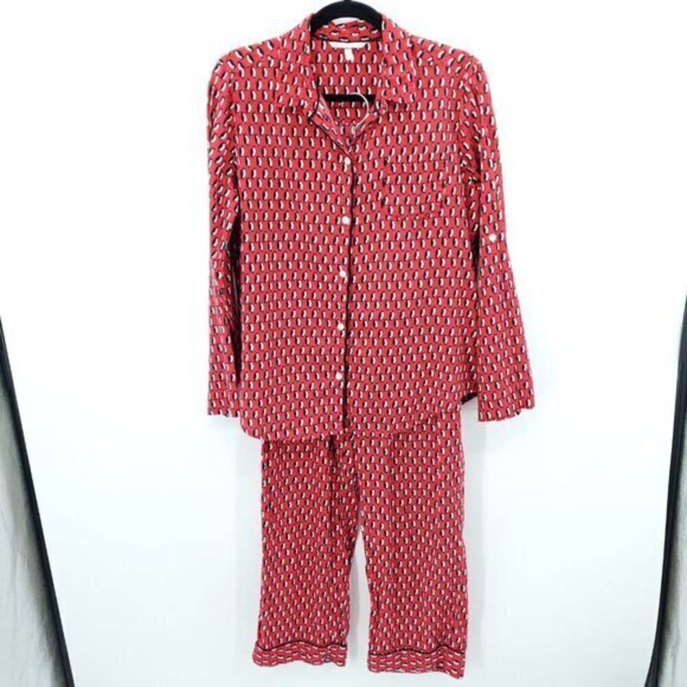 Victoria's Secret 100% Cotton Lightweight Penguin Print Pajama Set M Red/Cream